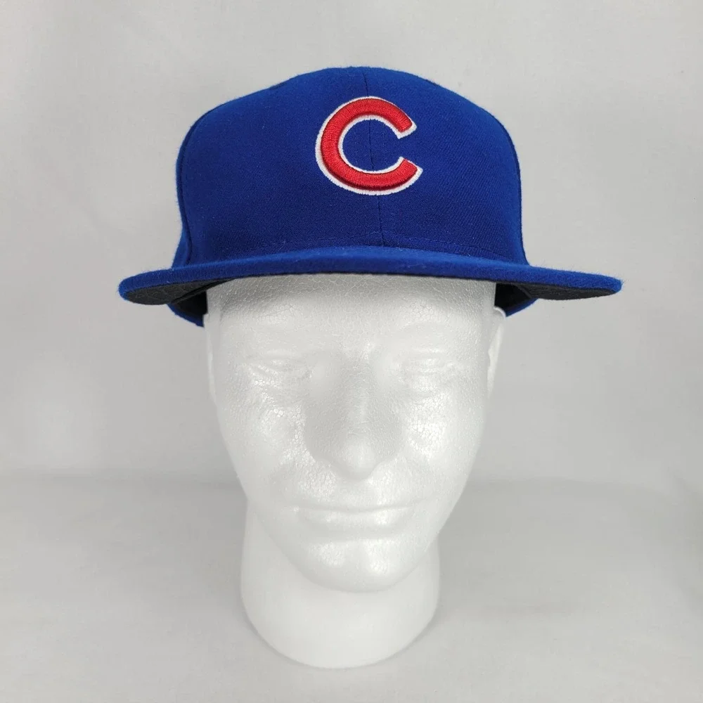 Chicago Cubs Baseball Hat Cap Mens 7-1/8 Blue New Era 59Fifty Fitted Wide Brim